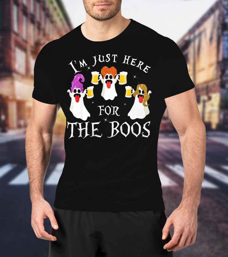 I'm Just Here For The Boos Ghosts With Beer Glasses Halloween T-Shirt