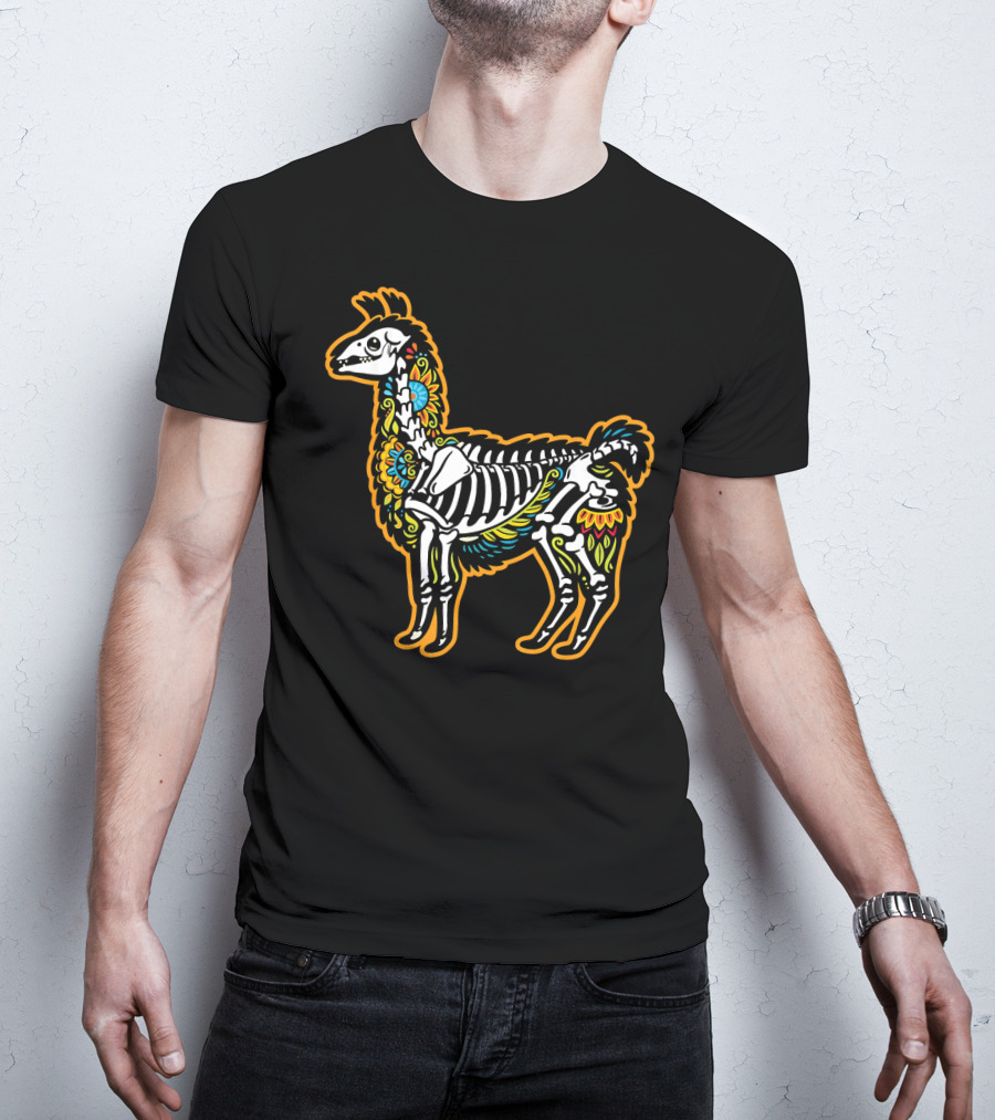 Colorful Dia De Los Muertos Llama Skeleton T-Shirt