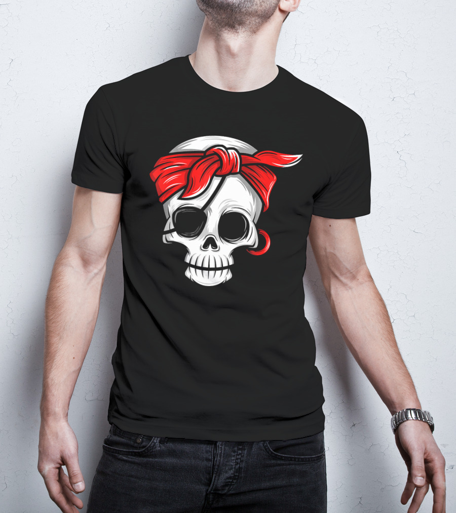 Pirate Skull With Red Bandana And Eye Patch T-Shirt