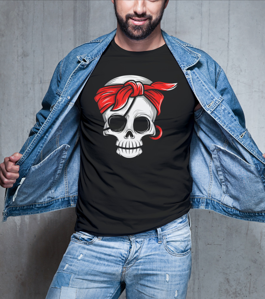 Pirate Skull With Red Bandana And Eye Patch T-Shirt