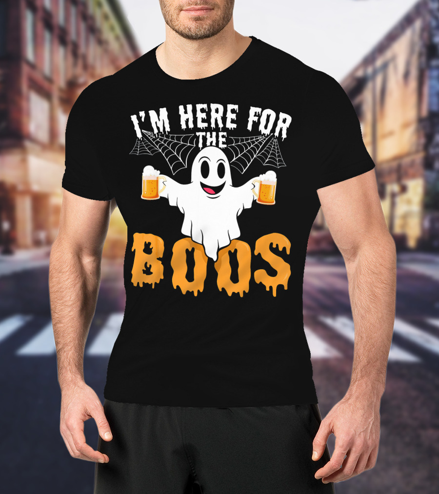 I'm Here For The Boos Halloween Drinking Ghost With Beers T-Shirt
