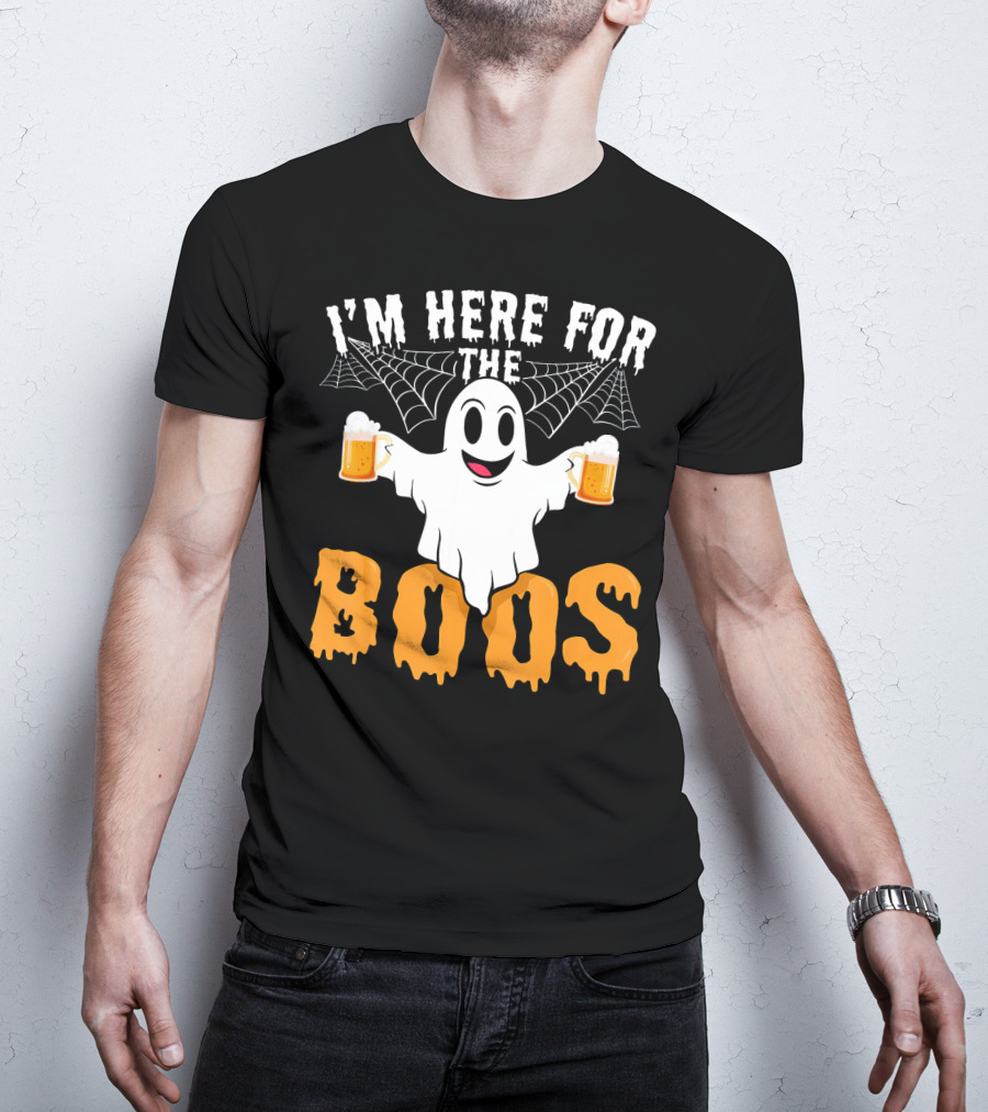 I'm Here For The Boos Halloween Drinking Ghost With Beers T-Shirt