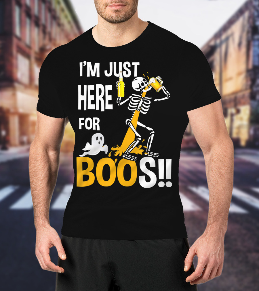 I'm Just Here For The BOOs Skeleton Drinking Ghost T-Shirt