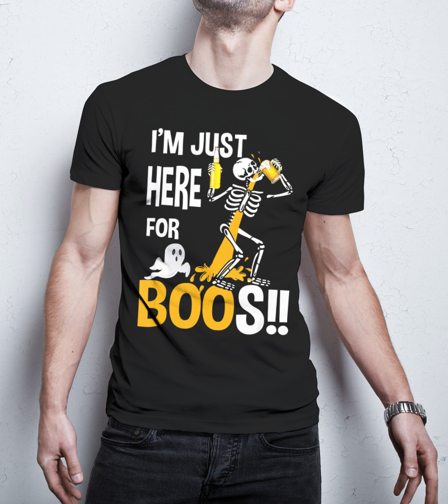 I'm Just Here For The BOOs Skeleton Drinking Ghost T-Shirt