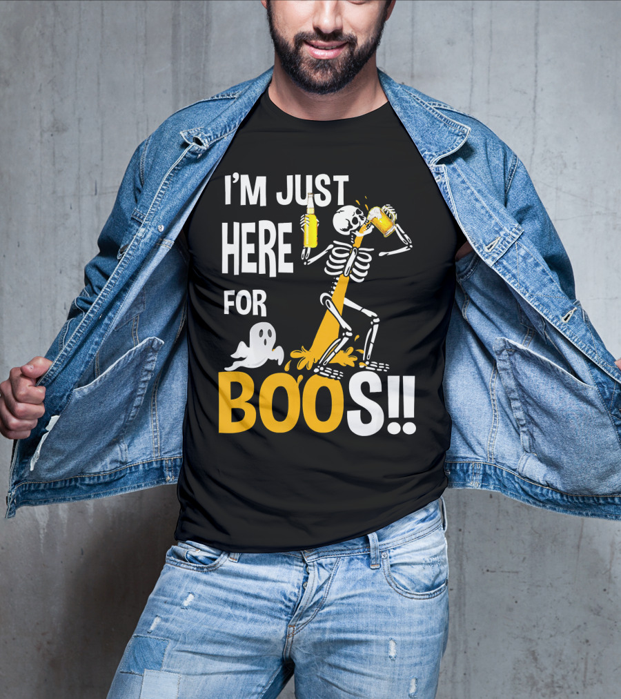 I'm Just Here For The BOOs Skeleton Drinking Ghost T-Shirt