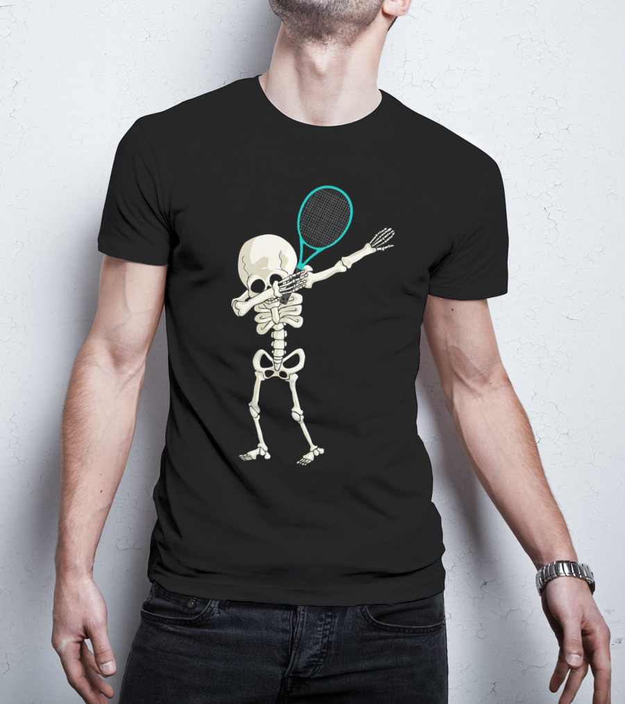 Halloween Skeleton Tennis Dabbing Spooky Racket Pose T-Shirt