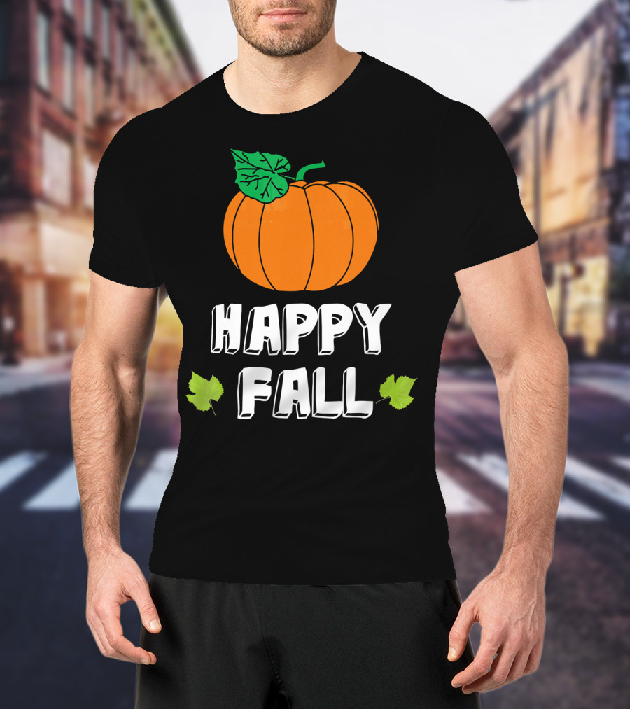 Happy Fall Pumpkin With Leaves T-Shirt