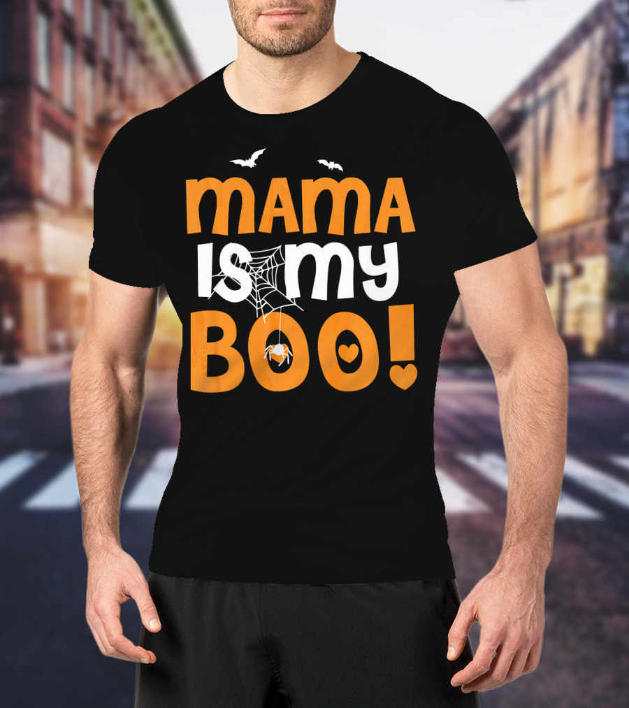 Mama Is My Boo Halloween Spider Web Heart Bats T-Shirt
