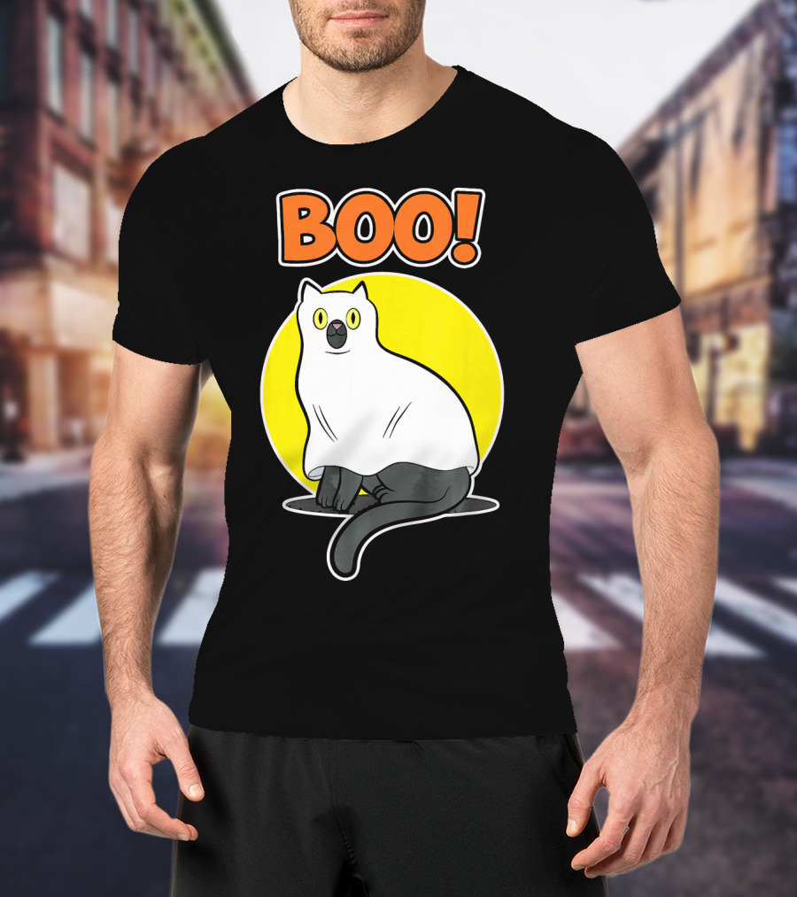 Boo Cat Ghost Halloween Party Fun T-Shirt