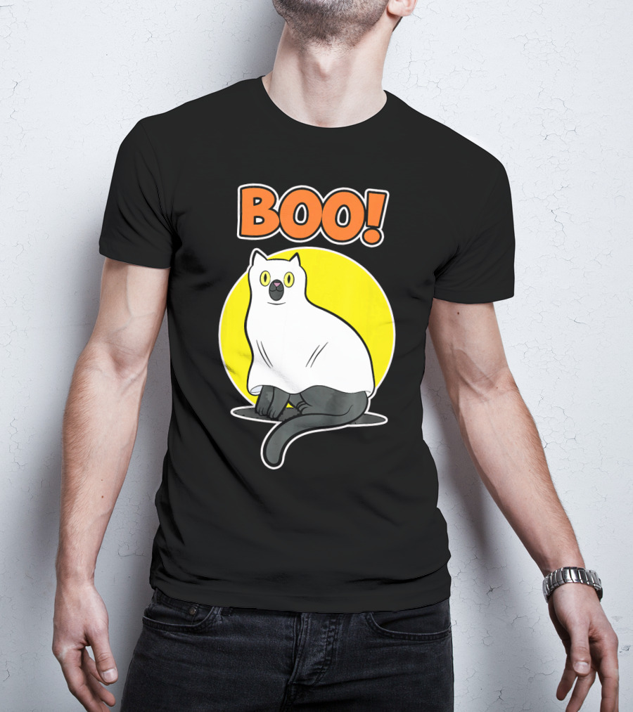Boo Cat Ghost Halloween Party Fun T-Shirt