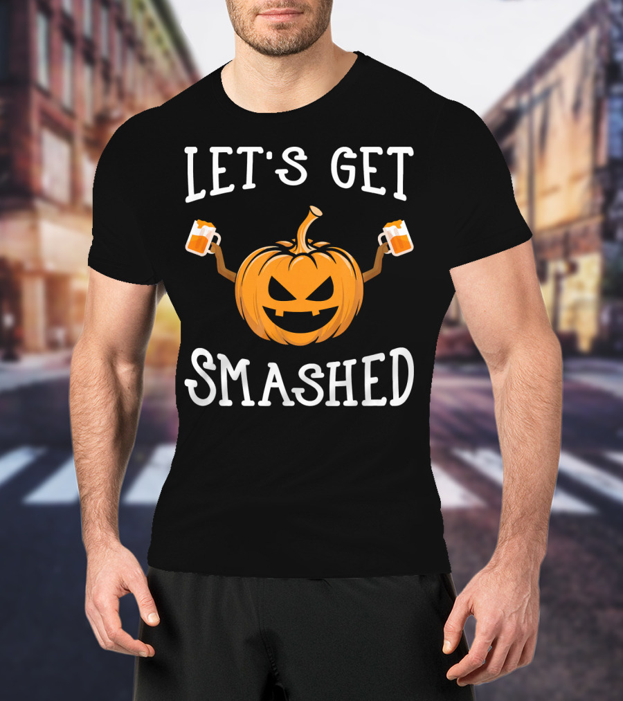 Let's Get Smashed Pumpkin Drinking Beer Costume T-Shirt