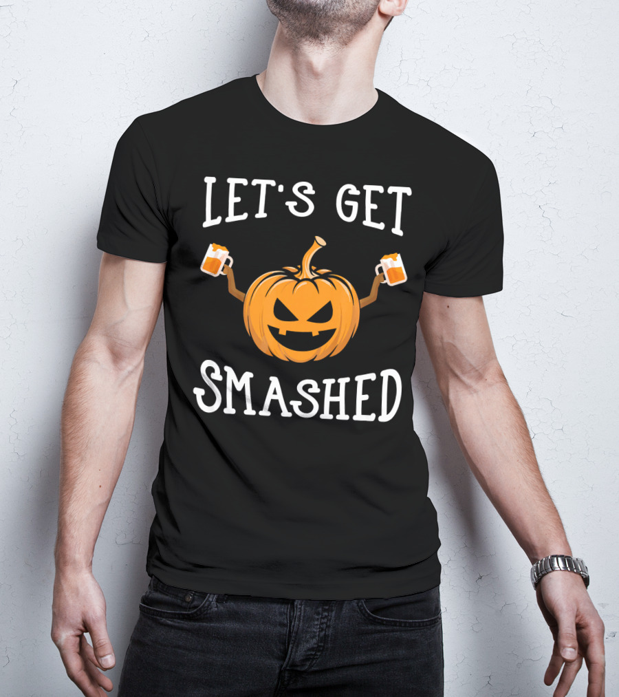 Let's Get Smashed Pumpkin Drinking Beer Costume T-Shirt