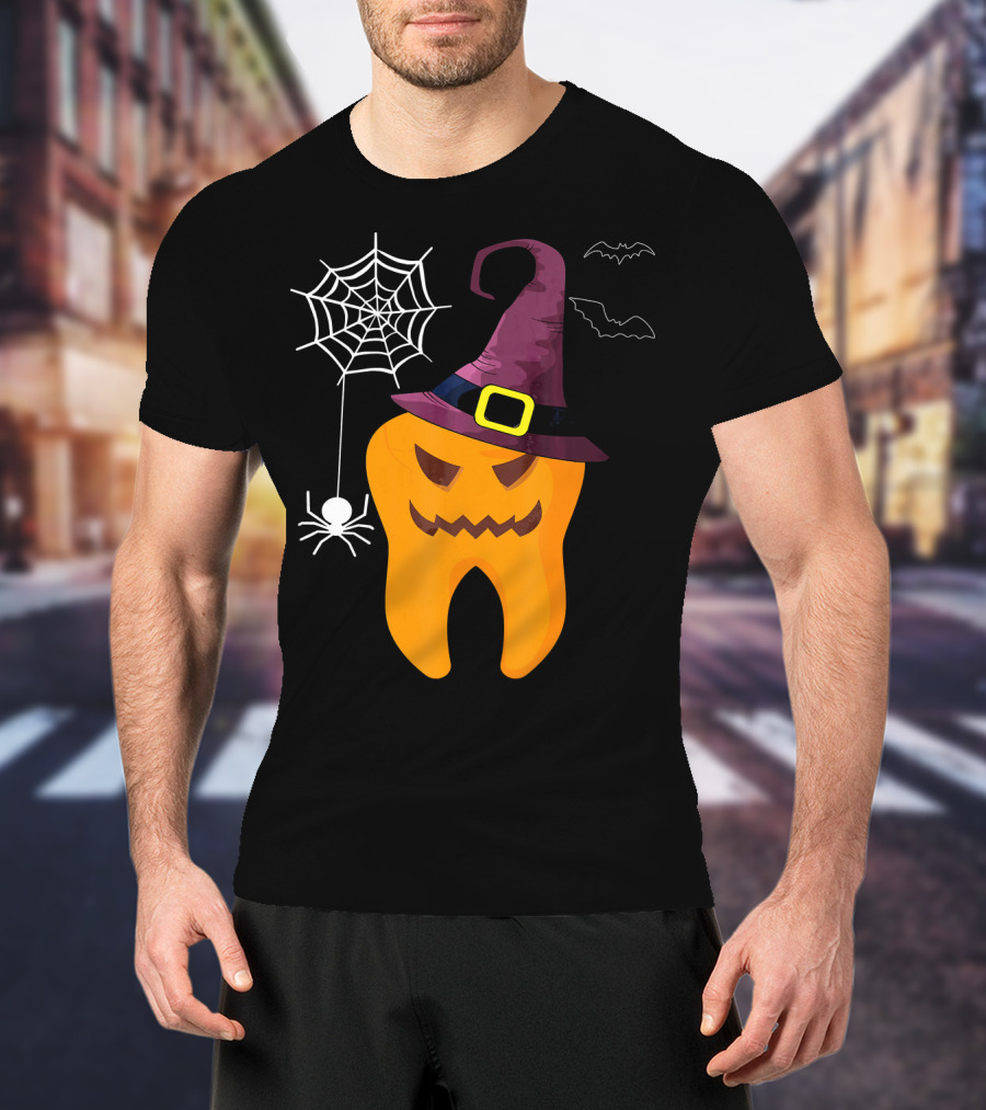 Halloween Dental Witch Dentist Tooth With Spider And Hat T-Shirt