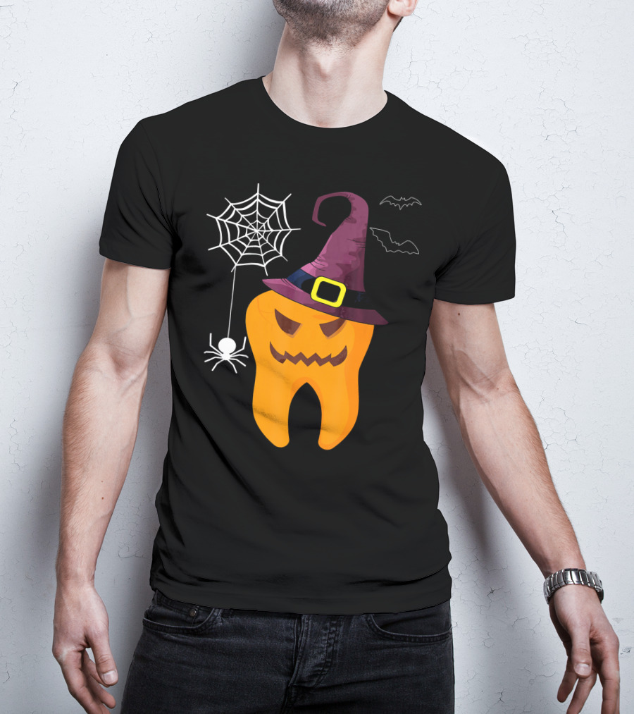 Halloween Dental Witch Dentist Tooth With Spider And Hat T-Shirt