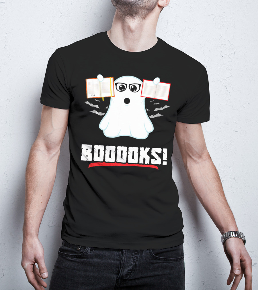 BOOOOKS Boo Ghost Reading Book Lib With Bats And Glasses T-Shirt