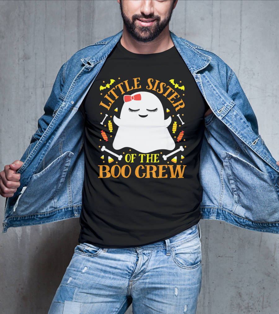 Little Sister Of The Boo Crew Ghost Halloween Candy Bats T-Shirt