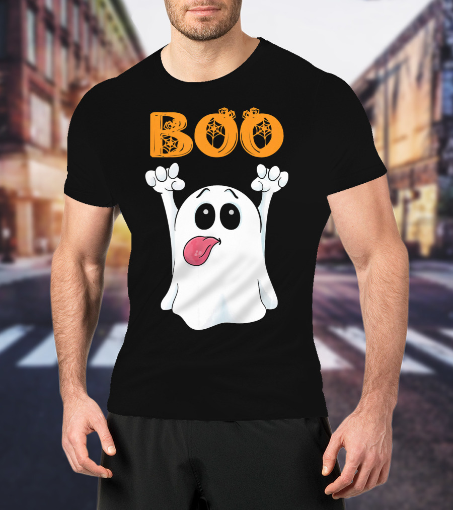 Boo Silly Ghost With Pumpkin Lettering T-Shirt