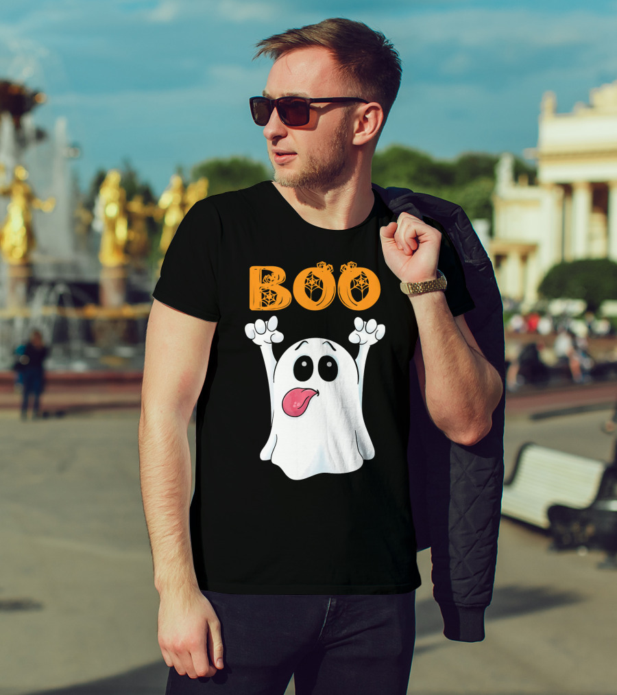 Boo Silly Ghost With Pumpkin Lettering T-Shirt