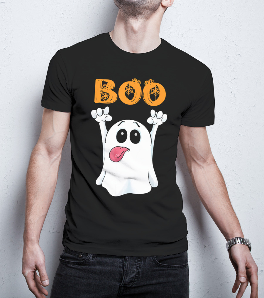 Boo Silly Ghost With Pumpkin Lettering T-Shirt