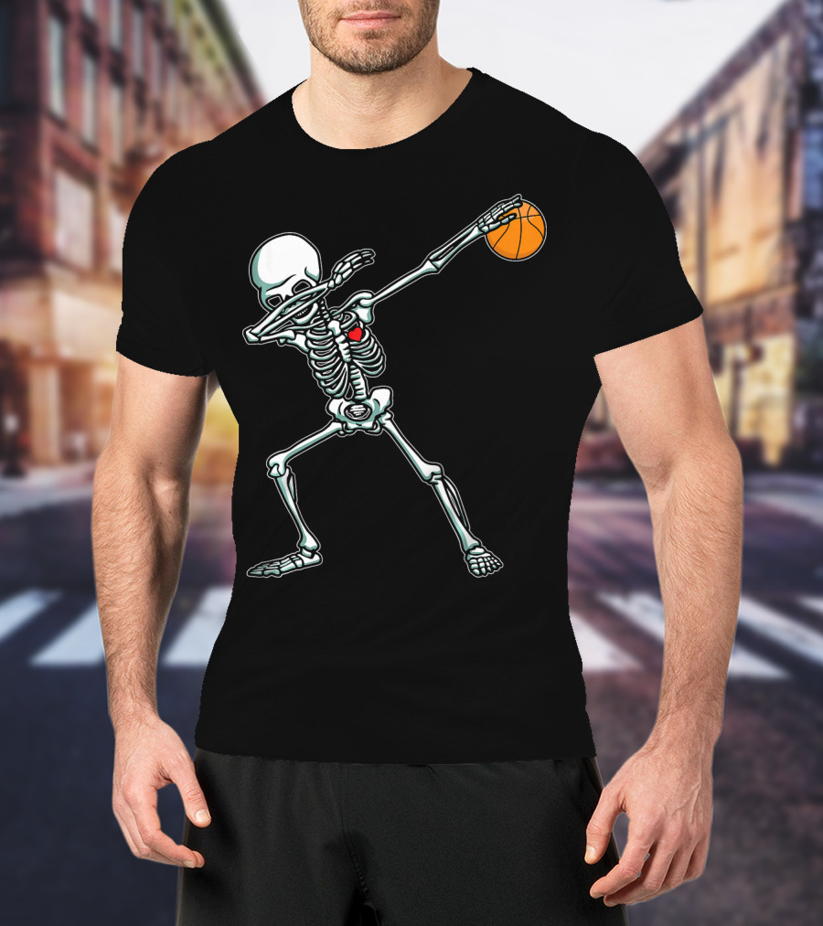 Dabbing Skeleton With Basketball T-Shirt