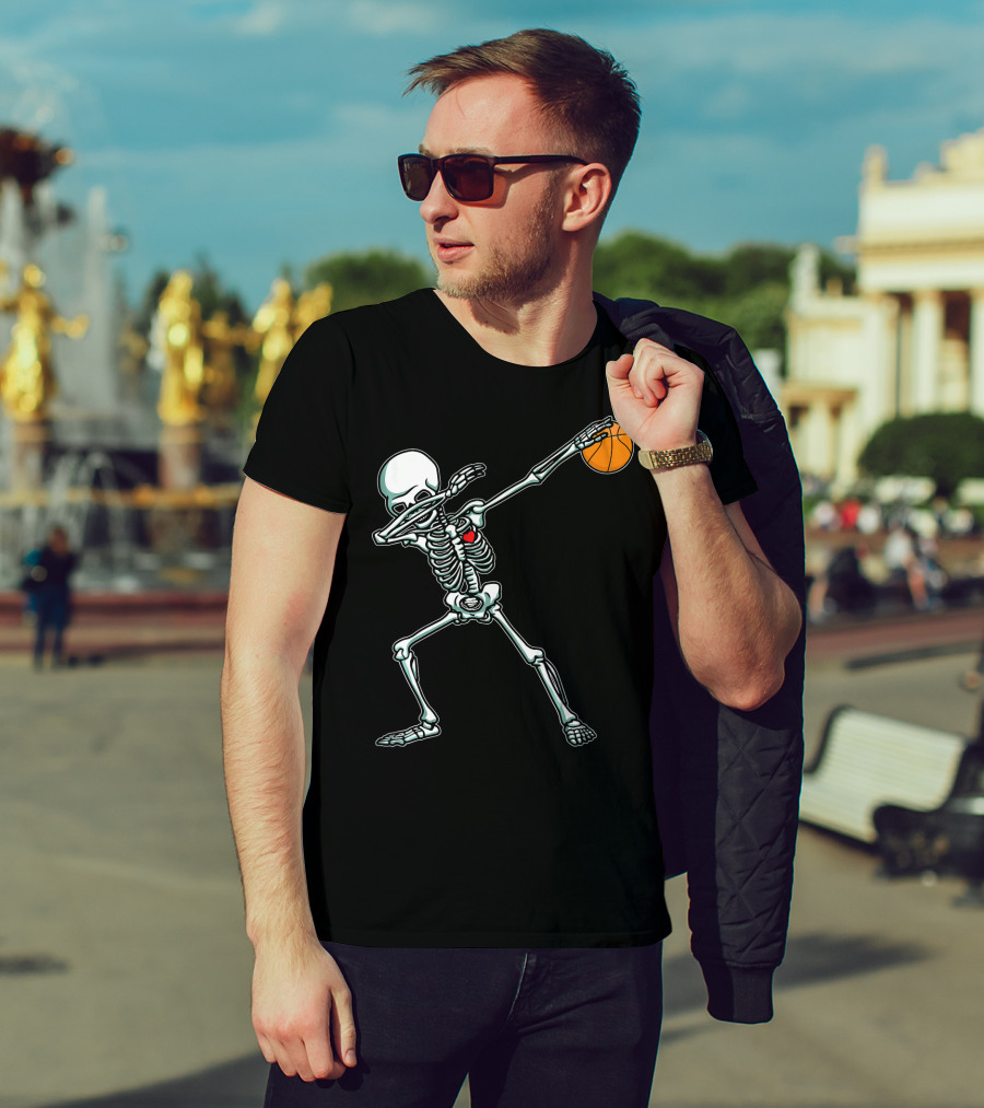 Dabbing Skeleton With Basketball T-Shirt