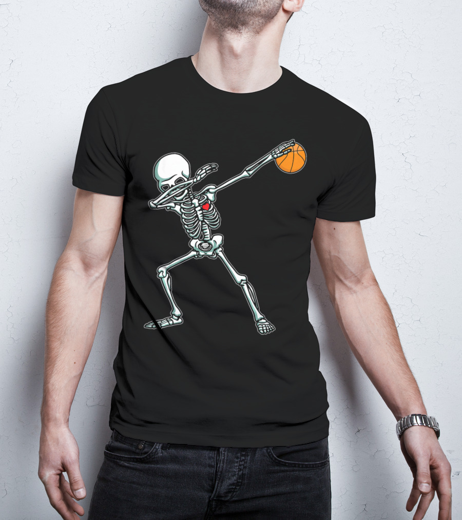 Dabbing Skeleton With Basketball T-Shirt