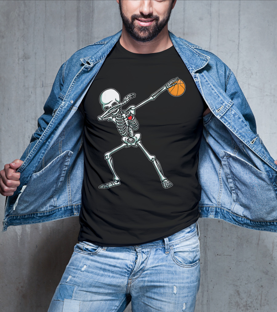 Dabbing Skeleton With Basketball T-Shirt