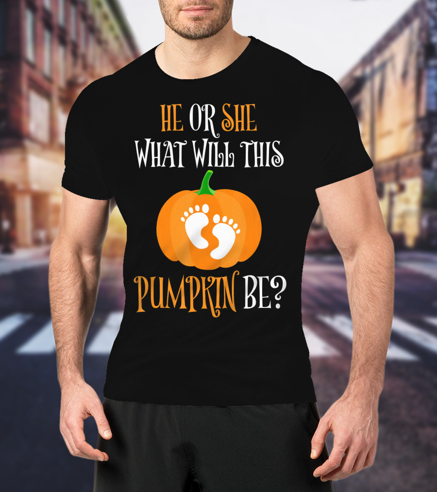 He Or She What Will This Pumpkin Be Gender Reveal Pregnancy T-Shirt
