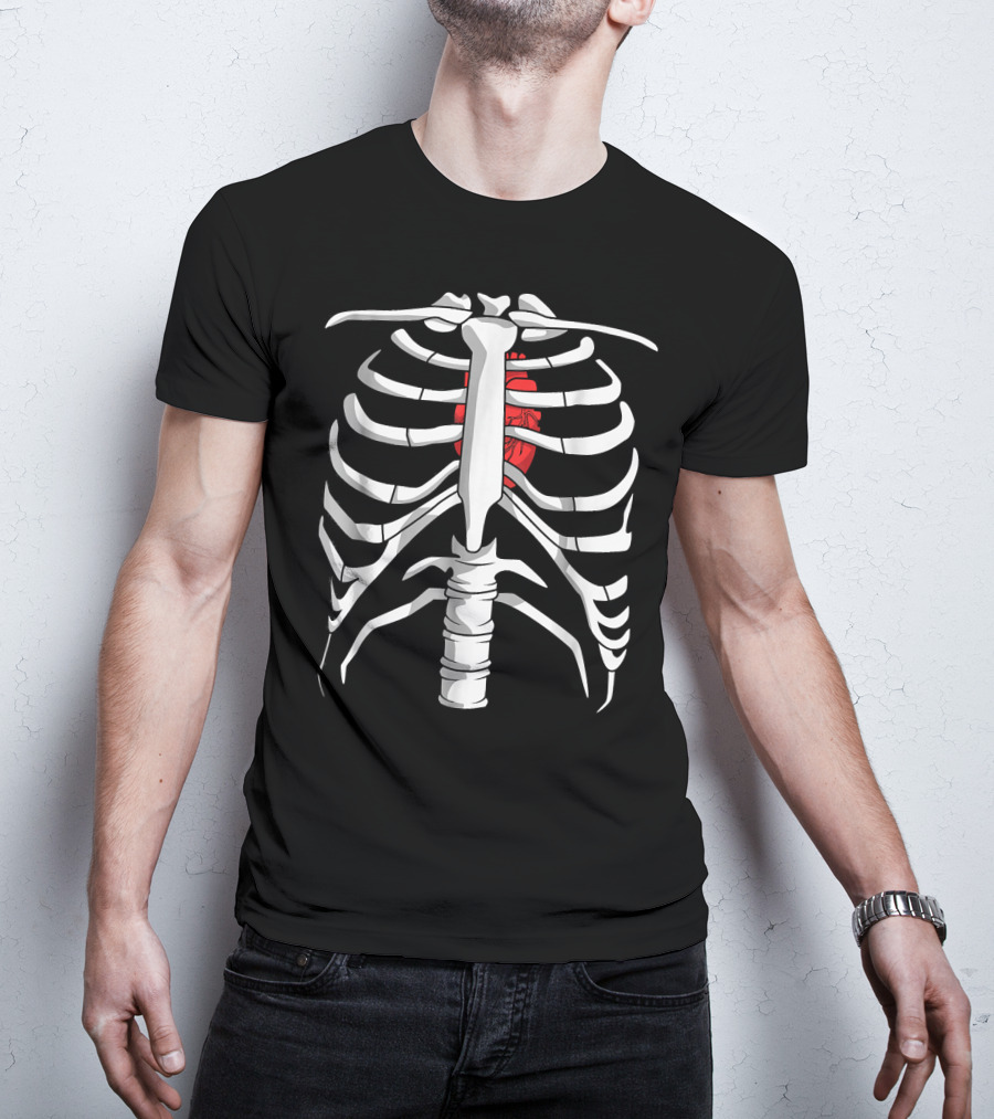 Skeleton Ribcage With Red Heart Day Of The Dead T-Shirt