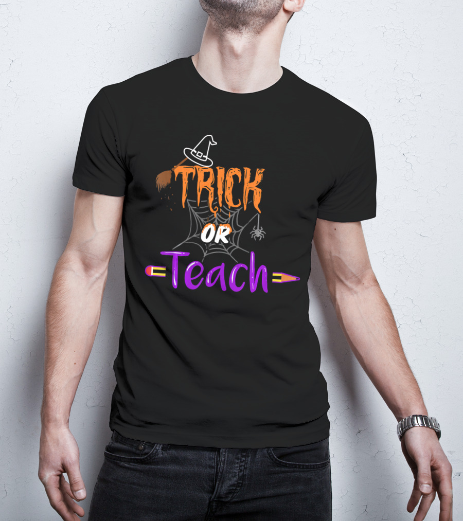 Trick Or Teach Funny Halloween Spider Witch Hat Pencil T-Shirt