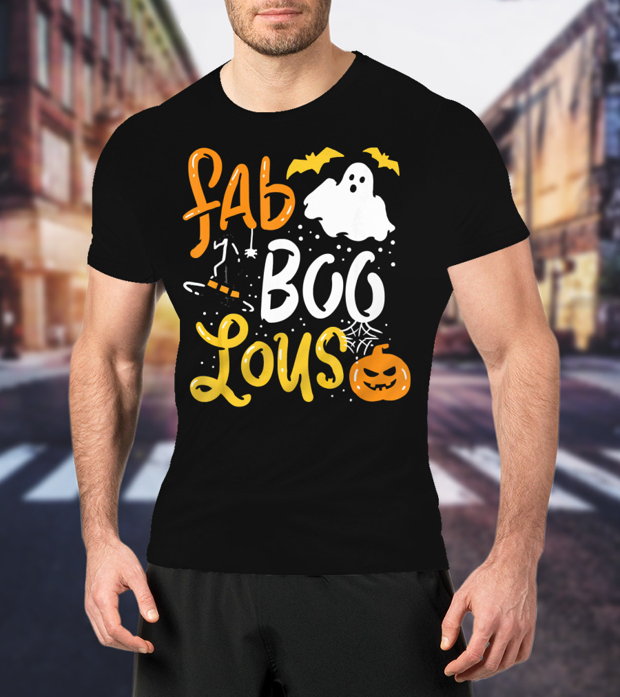 Halloween Fab Boo Lous Ghost Bat Pumpkin Spiderweb T-Shirt