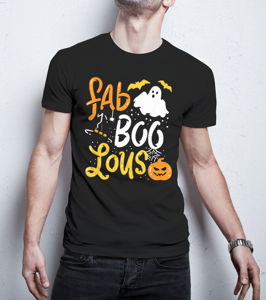 Halloween Fab Boo Lous Ghost Bat Pumpkin Spiderweb T-Shirt