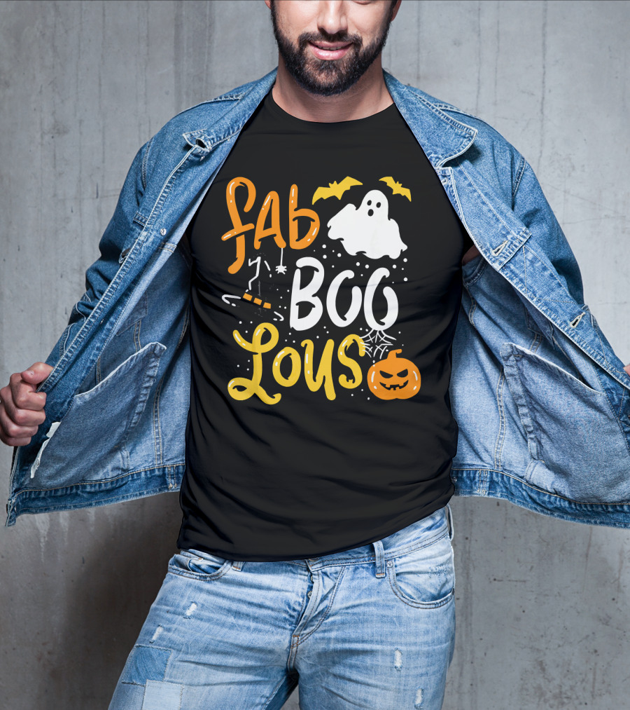 Halloween Fab Boo Lous Ghost Bat Pumpkin Spiderweb T-Shirt