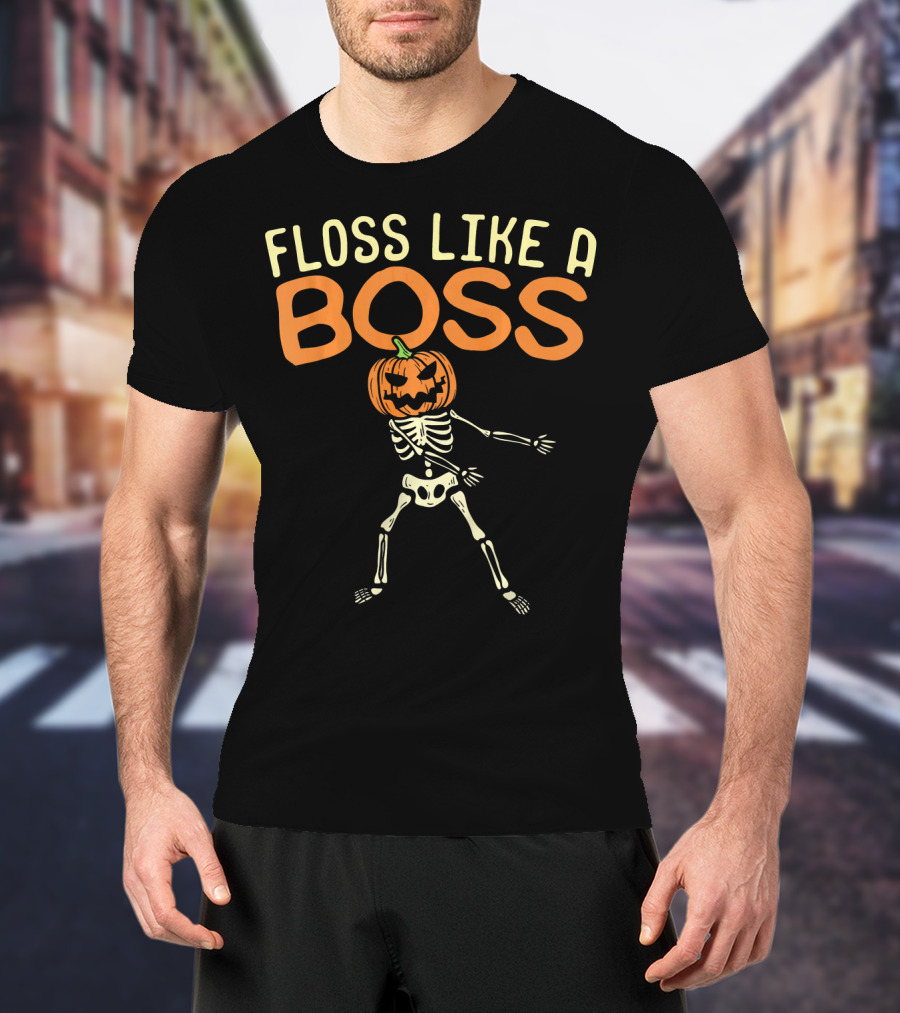 Floss Like A Boss Skeleton Pumpkin Head T-Shirt