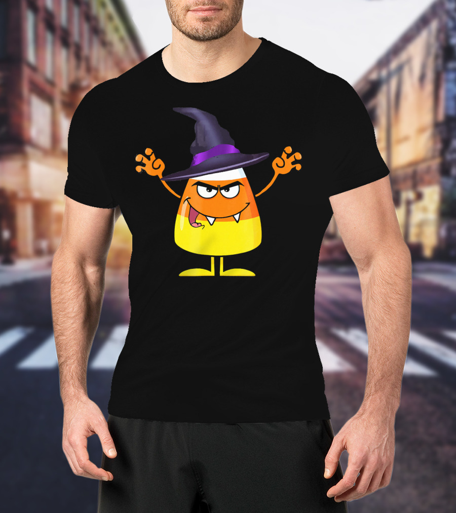 Halloween Candy Corn Witch Emoji With Funny Evil Grin T-Shirt