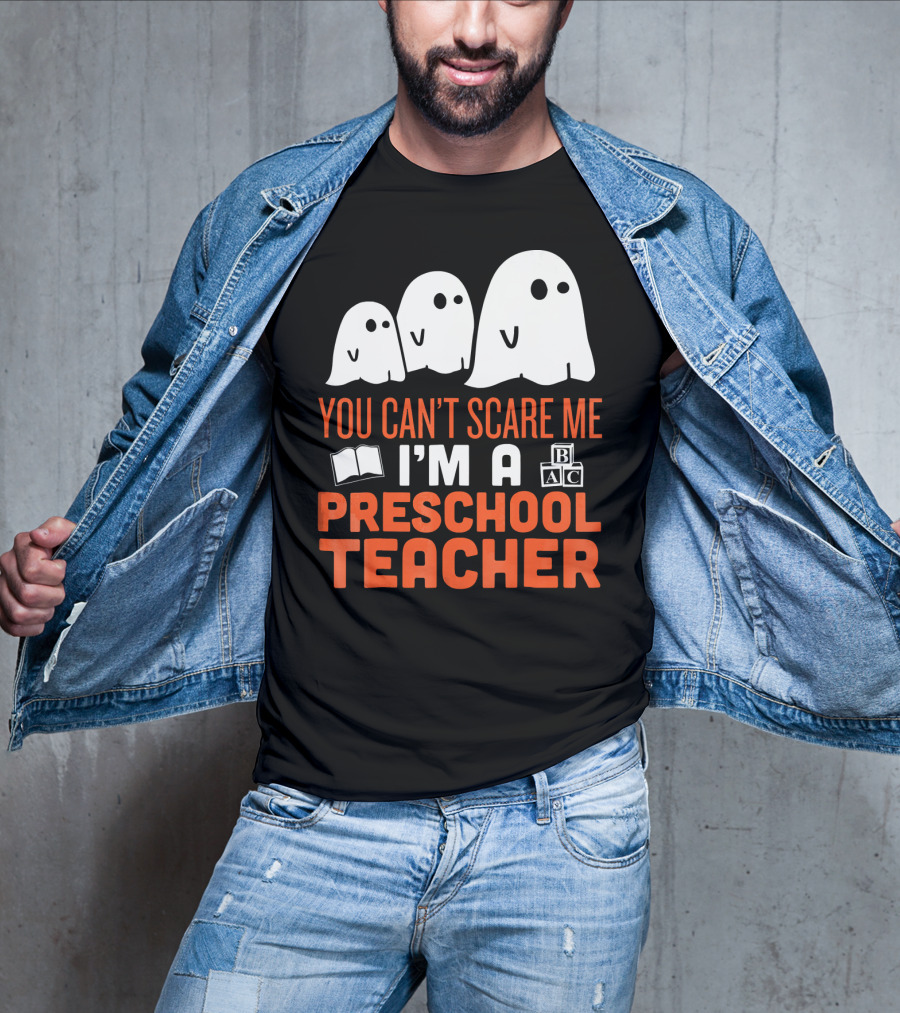 You Can't Scare Me I'm A Preschool Teacher Ghosts Book Blocks T-Shirt