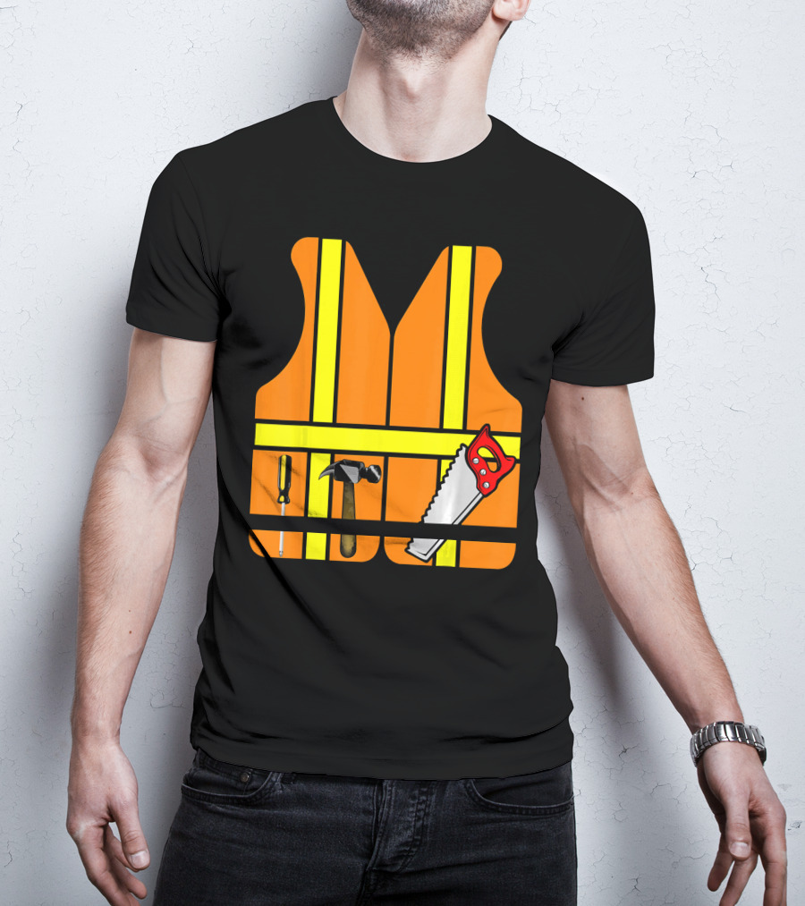 Orange Safety Vest With Tools - Construction Worker Role Play T-Shirt
