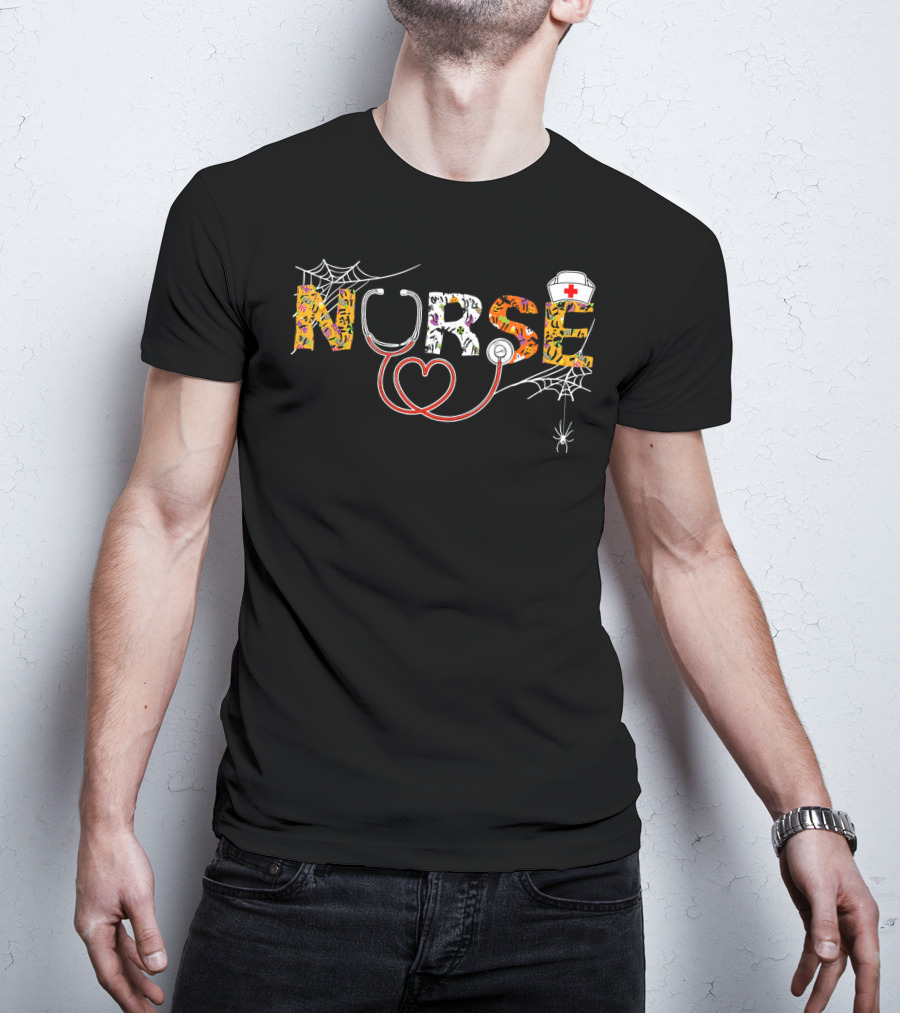Halloween Nurse With Stethoscope And Spiderwebs T-Shirt