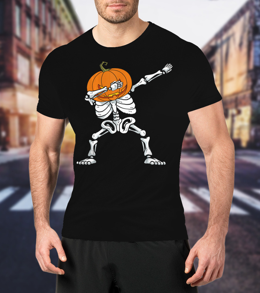 Halloween Dabbing Skeleton Pumpkin Trendy Dance Pose T-Shirt