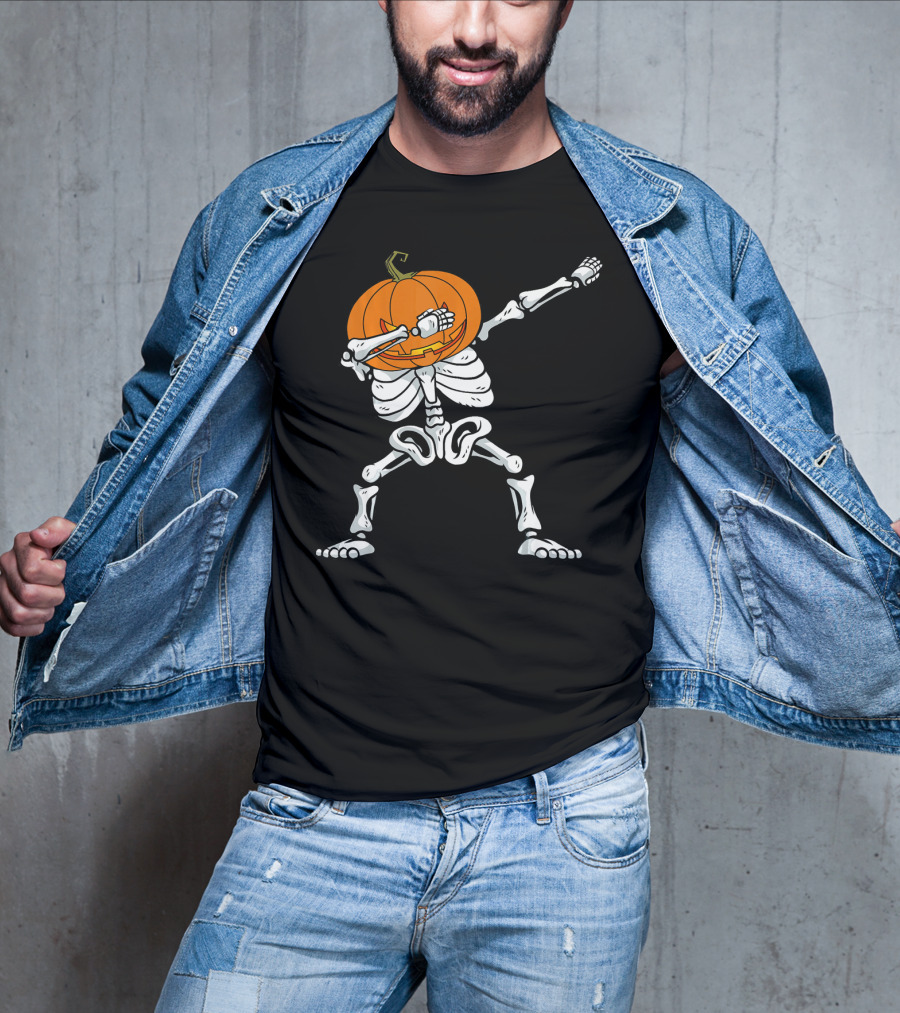 Halloween Dabbing Skeleton Pumpkin Trendy Dance Pose T-Shirt