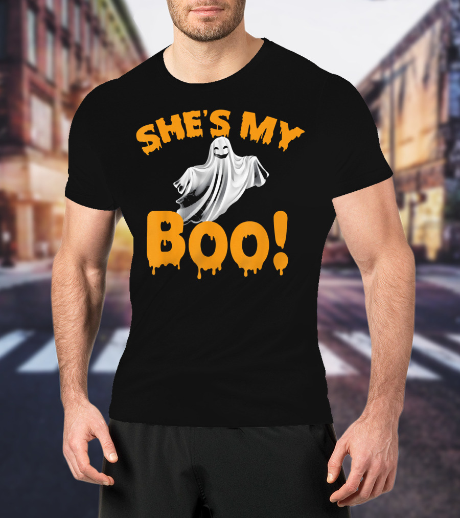 SHE'S MY BOO Ghost-Themed Mens Funny Halloween T-Shirt