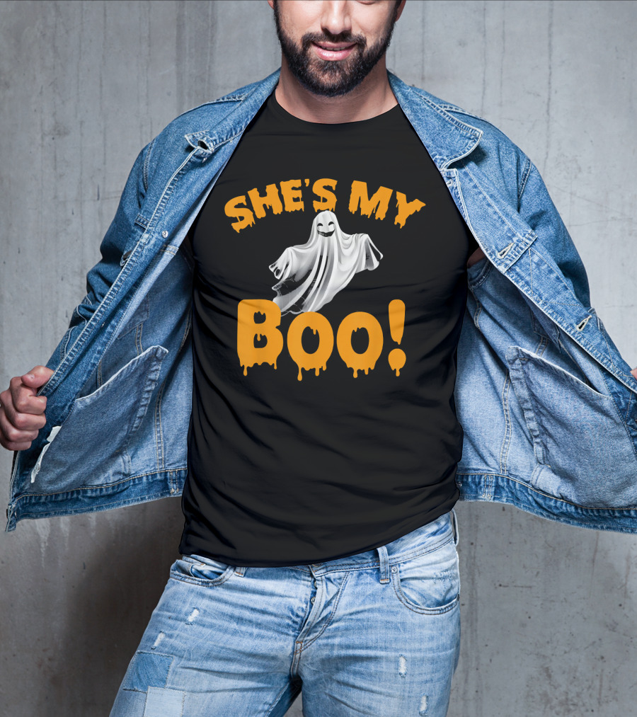 SHE'S MY BOO Ghost-Themed Mens Funny Halloween T-Shirt