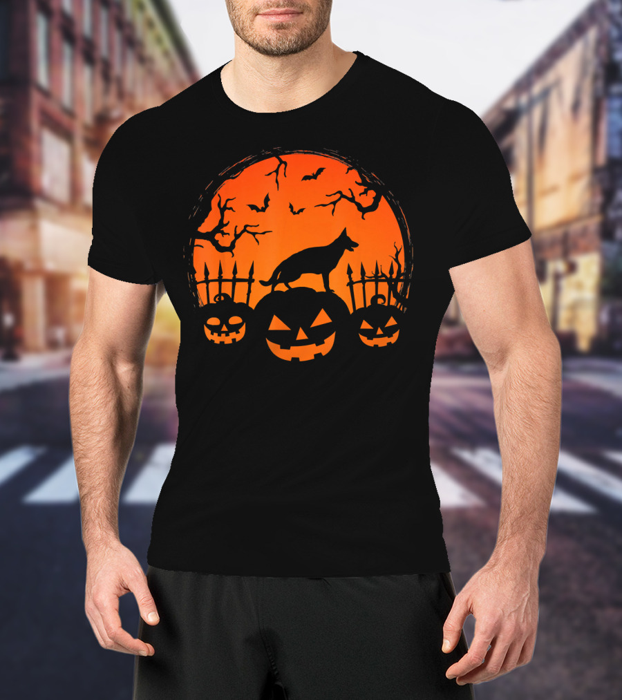 Halloween Night Pumpkin German Shepherd Dog T-Shirt