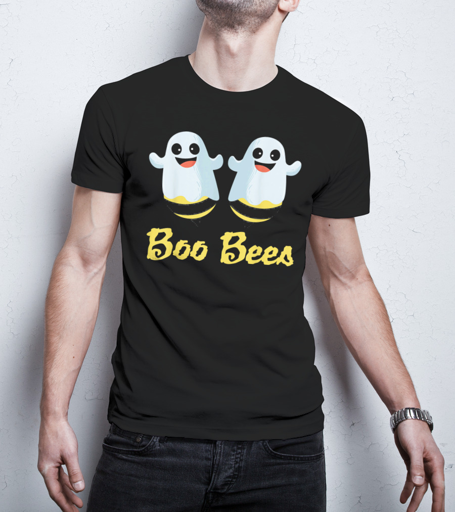 BOO BEES Couples Ghosts With Smiling Faces And Yellow Stripes T-Shirt
