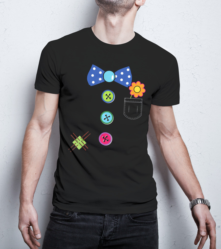 Halloween Clown DIY Costume Fun Polka Dot Bow Tie Buttons Flower Pocket T-Shirt