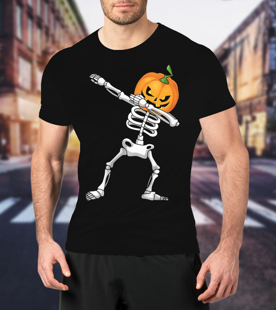 Halloween Pumpkin Skeleton Dabbing Kids T-Shirt