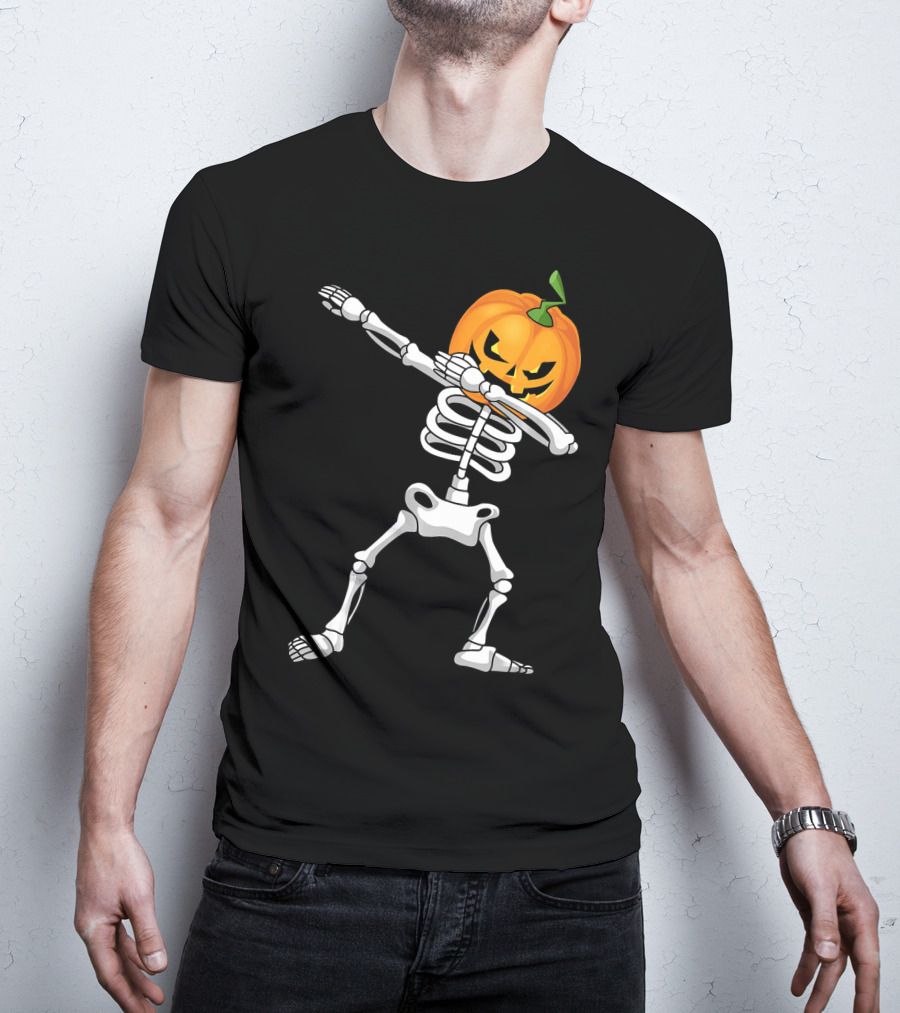 Halloween Pumpkin Skeleton Dabbing Kids T-Shirt