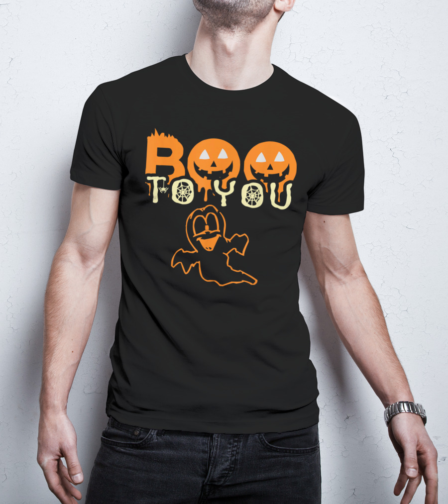 Boo To You Funny Scary Pumpkin Ghost With Spider And Webs T-Shirt