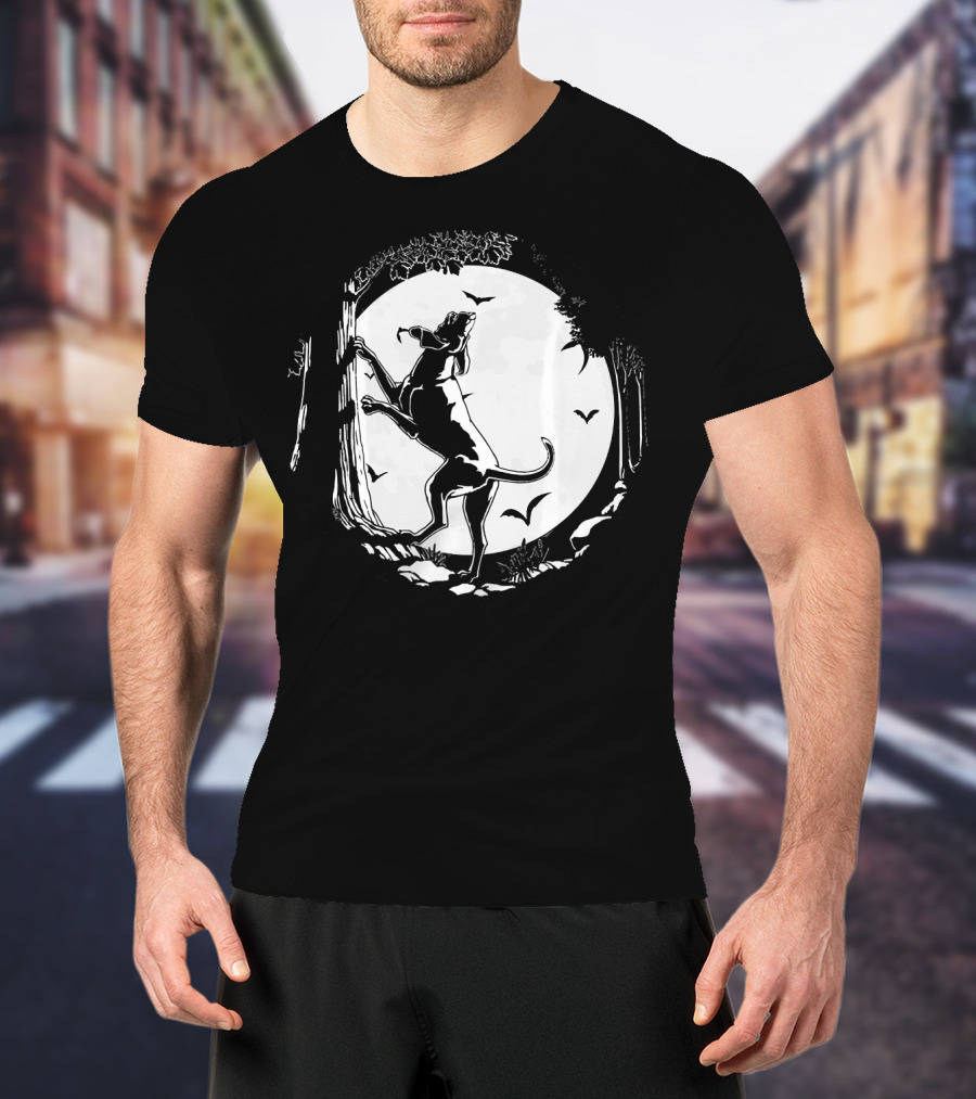 Coonhound Hunting Dog Under Full Moon With Bats And Trees T-Shirt