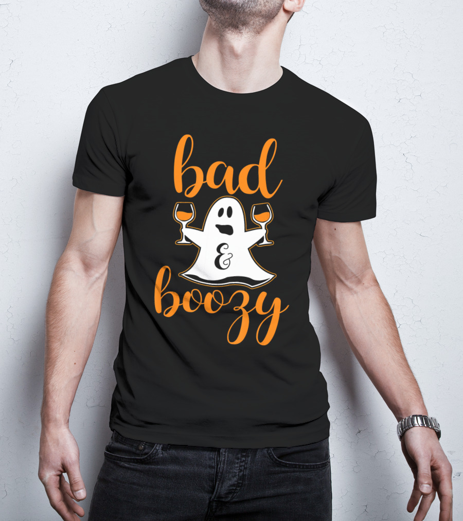 Bad And Boozy Ghost Halloween T-Shirt